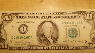 1990 (i) $100 One Hundred Dollar Bill Federal Reserve Note Minneapolis Vintage