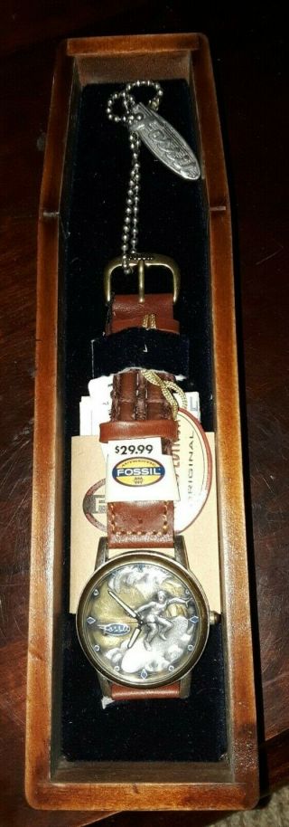 VINTAGE FOSSIL WATCH NEVER WORN SURF CLASSIC BOARD WOOD LIMITED 2