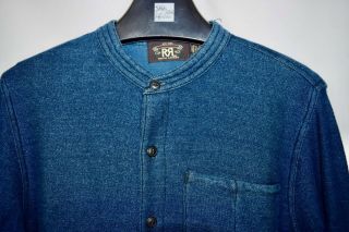 $245 Rrl Ralph Lauren Vintage Inspired Blue Black Indigo Jersey Work Shirt Xl