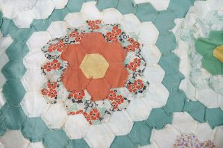 Vtg 40 ' s Unfinished QUILT TOP PATCHWORK COLORFUL HONEYCOMB 72 