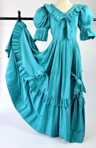 Vtg Laura Ashley Turquoise Green Southern Bell Victorian Prairie Maxi Dress 12