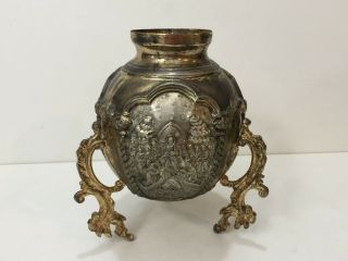 Vintage Russian Catholic Metal Pedestal Urn Vase,  9 " Tall X 7 " Widest