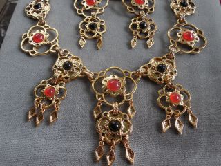 Vintage NOS rare massive designer statement necklace earring brooch set D46 2