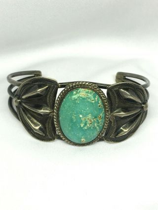 Vintage Sterling Silver Turquoise Signed Cuff Bracelet