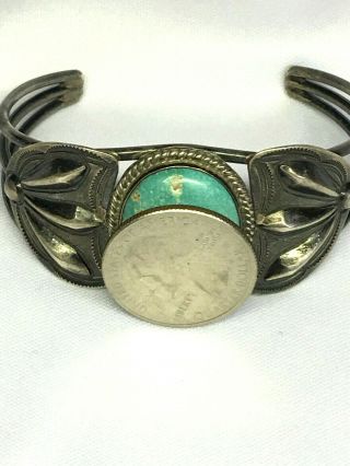 Vintage Sterling Silver Turquoise Signed Cuff Bracelet 7