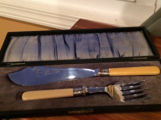 Epns Silverware Service Set Knife & Fork Decorative Bakelite 2pc Box Set Vintage