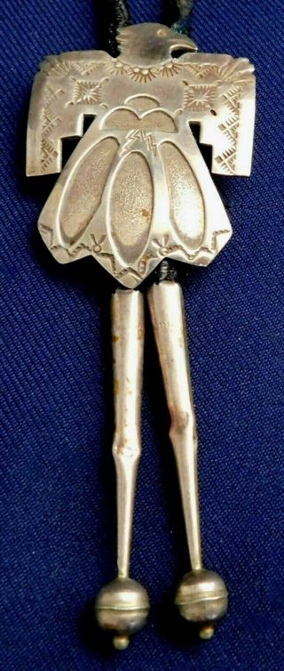 NATIVE AMERICAN RP STERLING Stamped Domed HANDMADE THUNDERBIRD Vintage BOLO TIE 2