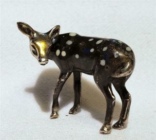 Saturno Sterling Silver & Enamel Miniature Fawn Deer Figurine (unmarked)