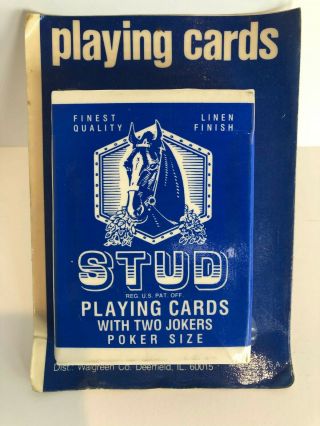 Vintage Stud Playing Cards Poker Size With 2 Jokers Walgreens Never Opened