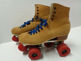 Vintage Riedell Jogger Sure Grip Tan Suede Roller Skates Size 7 City Roller Red