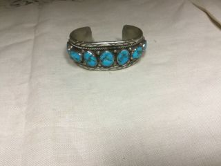 Vintage Large Navajo Turquoise Nugget Cuff Bracelet Sterling Silver 1940 