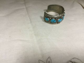 Vintage Large Navajo Turquoise Nugget Cuff Bracelet Sterling Silver 1940 ' s - 50 ' s 2