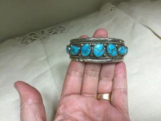 Vintage Large Navajo Turquoise Nugget Cuff Bracelet Sterling Silver 1940 ' s - 50 ' s 4