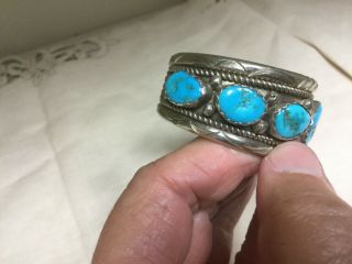 Vintage Large Navajo Turquoise Nugget Cuff Bracelet Sterling Silver 1940 ' s - 50 ' s 5