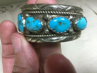 Vintage Large Navajo Turquoise Nugget Cuff Bracelet Sterling Silver 1940 ' s - 50 ' s 7