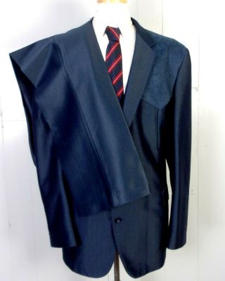 Vtg Circle S Nwot Shiny Blue Sharkskin 2 Pc Western Suit Suede Yokes 50 L Xl