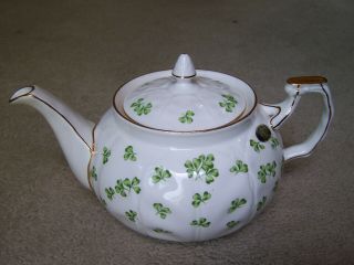 Vintage Aynsley Bone China Tea Pot,  Shamrock Pattern.