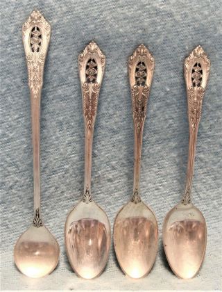Set Of Wallace Sterling Silver 1934 Rose Point Demitasse Spoons & Mustard Spoon