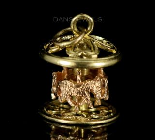 Vintage 14k Yellow Gold Rose Gold Moving Merry Go Round Horse Carousel
