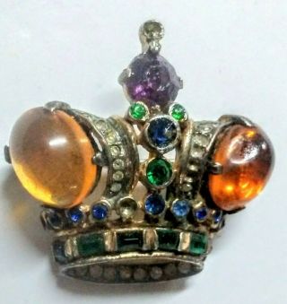 Vintage 1942 Trifari Alfred Philippe Sterling Silver Crown Brooch/stones Missing