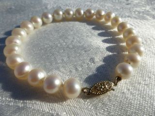 Gorgeous Vintage Cultured Salt Water Pearl 14k Yellow Gold Bracelet 7 1/2 Inches