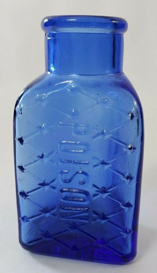Poison Cobalt Blue Glass Bottle Antique Medicine Vintage 3 Sided Udco