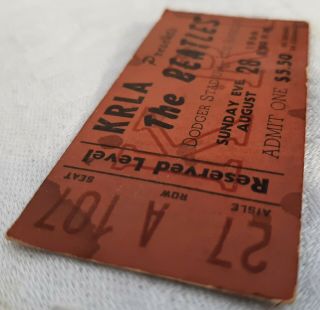 VTG KRLA BEATLES CONCERT TICKET DODGER STADIUM AUGUST 28 1966 RESERVED LEVEL 4