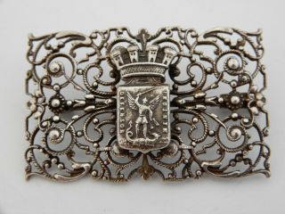 Very Fine Antique Silver Brooch With What Looks To Be French? Armorial Crest