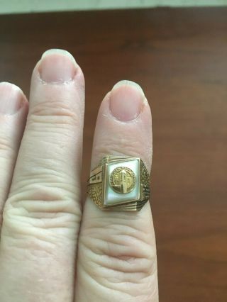 Vintage 10k Gold Fairview Hs Josten Class Ring Mother Of Pearl 1958 Size 6.  5