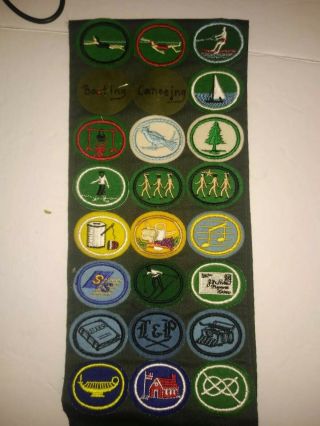Vtg 1980s Sda Scouts Pathfinder Sash With Merit Badges And Camporee Patches,  Euc
