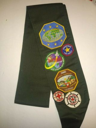 Vtg 1980s SDA Scouts Pathfinder Sash with merit badges and Camporee patches,  EUC 3