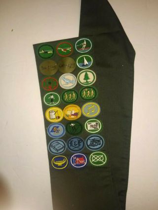 Vtg 1980s SDA Scouts Pathfinder Sash with merit badges and Camporee patches,  EUC 4