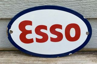 Esso Oil Company Gasoline Vintage Porcelain Sign Pump Plate Lubester Gas