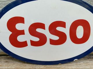 ESSO OIL COMPANY GASOLINE VINTAGE PORCELAIN SIGN PUMP PLATE LUBESTER GAS 6
