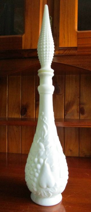 Rare White Vintage 1960s Italian Art Glass Genie Bottle Decanter Diamond Stopper