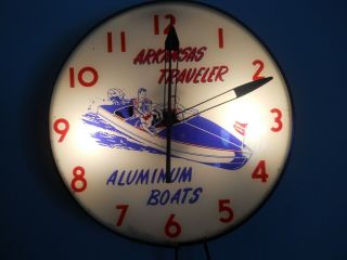 Vintage Rare 15 " Round Pam Style Clock Boating Fishing Arkansas American Time Co
