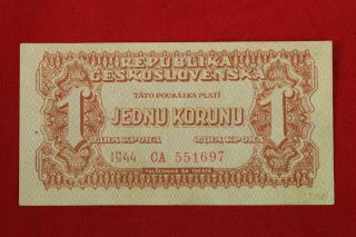 Wwii Czech 1 Koruna 1944 Unc Soviet Occupation Currency Note Money Bill