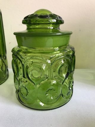 Set of 4 Vintage L.  E Smith Green Glass Moon and Stars Canisters Jars with Lids 4