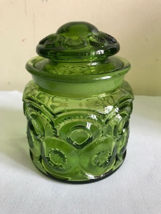 Set of 4 Vintage L.  E Smith Green Glass Moon and Stars Canisters Jars with Lids 5