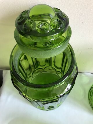 Set of 4 Vintage L.  E Smith Green Glass Moon and Stars Canisters Jars with Lids 7