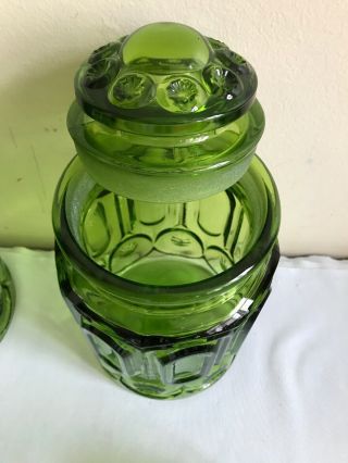 Set of 4 Vintage L.  E Smith Green Glass Moon and Stars Canisters Jars with Lids 8