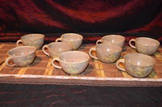9 Vintage Mexican Tonala Burnished Tourist Pottery Deer Design,  Cups Or Mugs