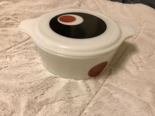 Vintage Moon Deco Pyrex Casserole Dish 475 With Lid Black And Red Dot