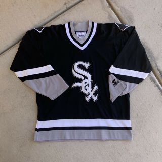 Rare Vtg 90s Starter Mlb Chicago White Sox Hockey Style Jersey Sz L Embroidered