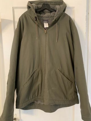 Vintage Green Patagonia Organic Cotton Hoodie Jacket W/sherpa Lining - Sz Xxl