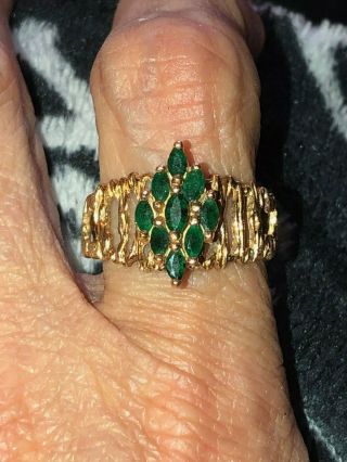 Antique 14k Gold Emerald Ring Size 9 Stamped And Signed See Pictures