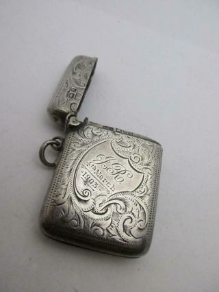 English Sterling Silver Match Vesta Case Antique Edwardian Chester 1902 K200