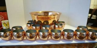 Vintage Copper Craft Guild Punch Bowl Set With 16 Cups