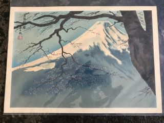 Vintage/antique Japanese Woodblock Print Of Fuji Mountain Signed