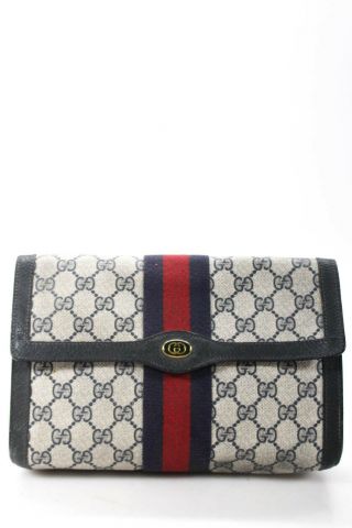 Gucci Womens Vintage Gg Supreme Coated Canvas Web Gray Cosmetic Case